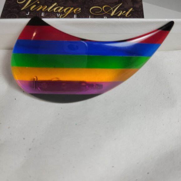 Lucite Sandwich Modernistic Brooch Arco Iris Design Amazing Craftsmanship - Picture 3 of 5